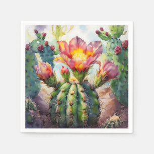 Aquarellkaktus mit dynamischen Wüsten-Blume Serviette