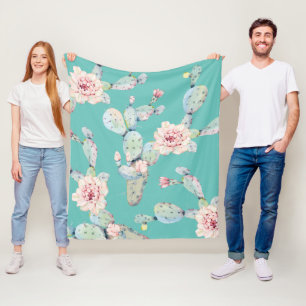 Aquarellkaktus mit rosa Blume Modernes Muster Fleecedecke