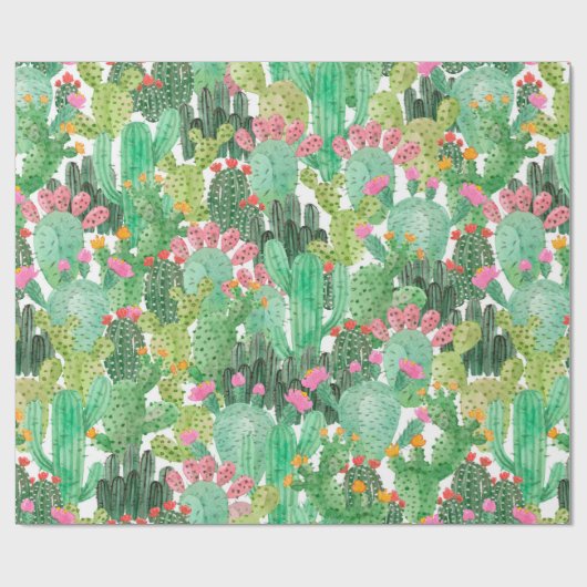 Aquarellkaktus nahtloses Muster Geschenkpapier (Flach)