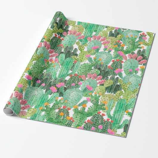 Aquarellkaktus nahtloses Muster Geschenkpapier (Ungerollt)