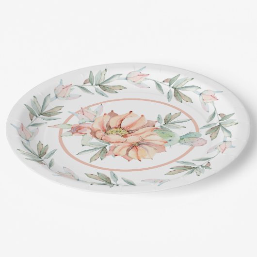 Aquarellkaktus Pappteller (Schrägansicht)