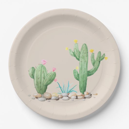 Aquarellkaktus Pappteller (Vorderseite)