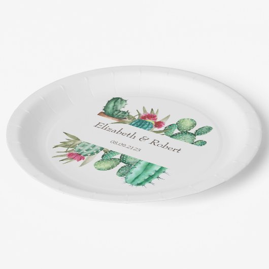 Aquarellkaktus Pappteller (Schrägansicht)