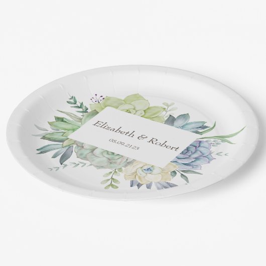 Aquarellkaktus Pappteller (Schrägansicht)