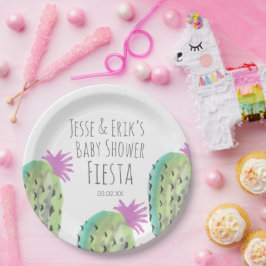 Aquarellkaktus Pflanze Handgemalte Kinderdusche Pappteller