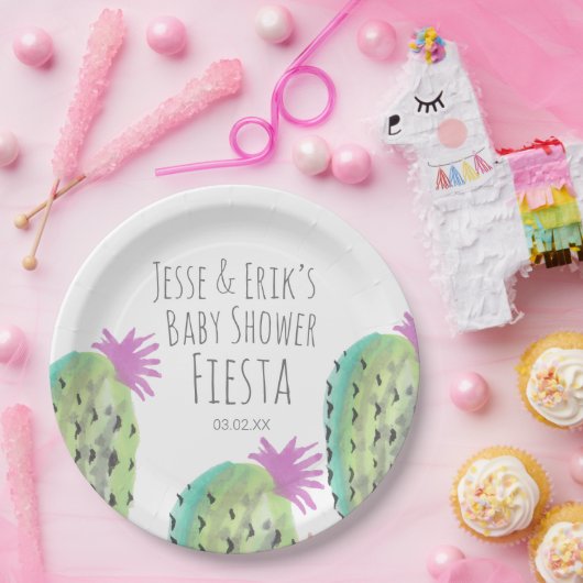 Aquarellkaktus Pflanze Handgemalte Kinderdusche Pappteller (Party)