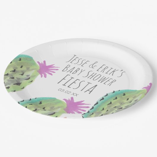 Aquarellkaktus Pflanze Handgemalte Kinderdusche Pappteller (Schrägansicht)