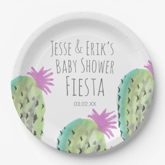 Aquarellkaktus Pflanze Handgemalte Kinderdusche Pappteller (Vorderseite)