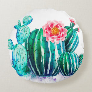 Aquarellkaktus Rundes Kissen