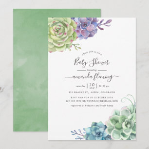 Aquarellkaktus Succulents Babydusche Einladung