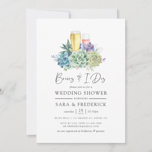 Aquarellkaktus Succulents Brews and I Dos Einladung (Vorderseite)