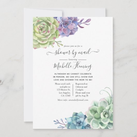 Aquarellkaktus Succulents Kinderdusche per Mail Einladung (Vorderseite)