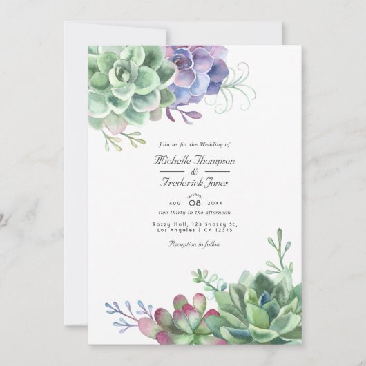 Aquarellkaktus Succulents QR Code UAWG Wedding Einladung (Vorderseite)