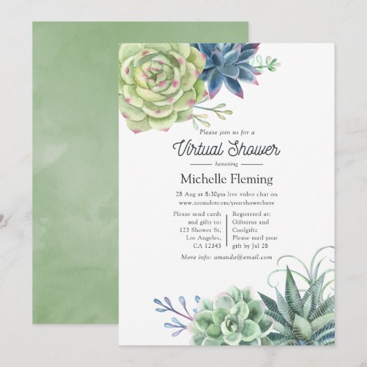 Aquarellkaktus Succulents Virtual Baby Shower Einladung (Vorne/Hinten)