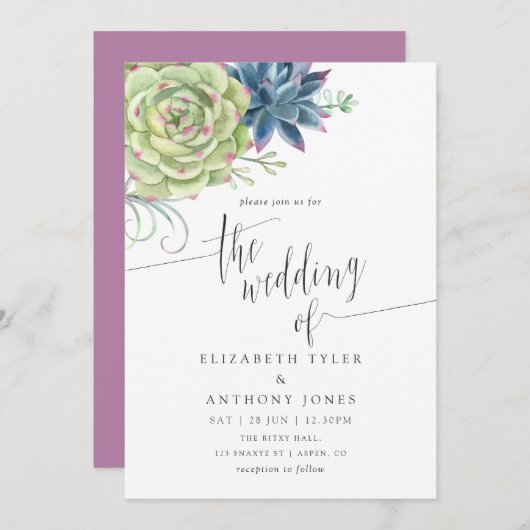 Aquarellkaktus Succulents Wedding Einladung (Vorne/Hinten)