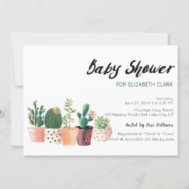 Aquarellkaktus & Sukkulentasche Kinderdusche Einladung