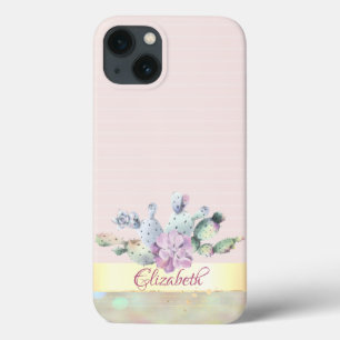Aquarellkaktus, Sukkulente Blume Rosa Streifen Case-Mate iPhone Hülle