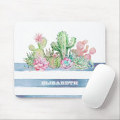 Aquarellkaktus Sukkulente Blume Streifen Mousepad (Mit Mouse)