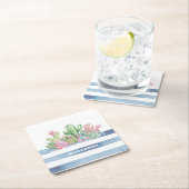 Aquarellkaktus Sukkulente Blume Streifen Rechteckiger Pappuntersetzer (Vor Ort)