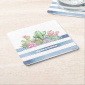 Aquarellkaktus Sukkulente Blume Streifen Rechteckiger Pappuntersetzer (angewinkelt)
