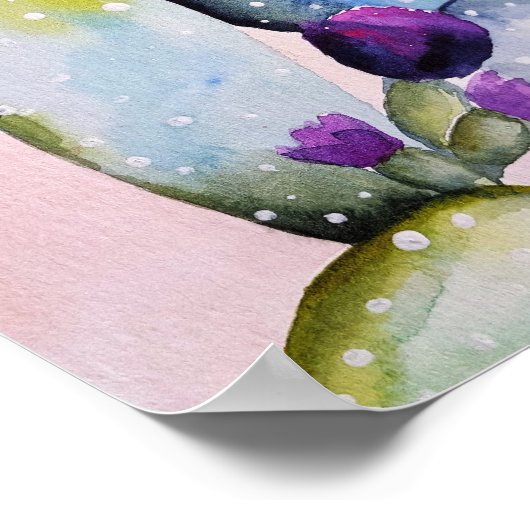 Aquarellkaktus Sukkulente Blüte Poster (Ecke)