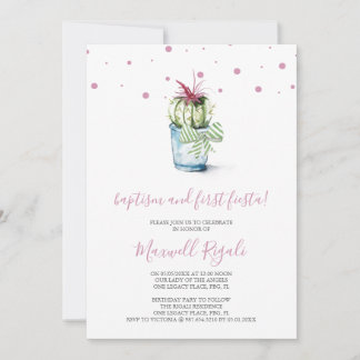 Aquarellkaktus Taufe und Erster Geburtstag Mitteilungskarte