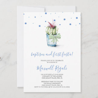 Aquarellkaktus Taufe und Erster Geburtstag Mitteilungskarte