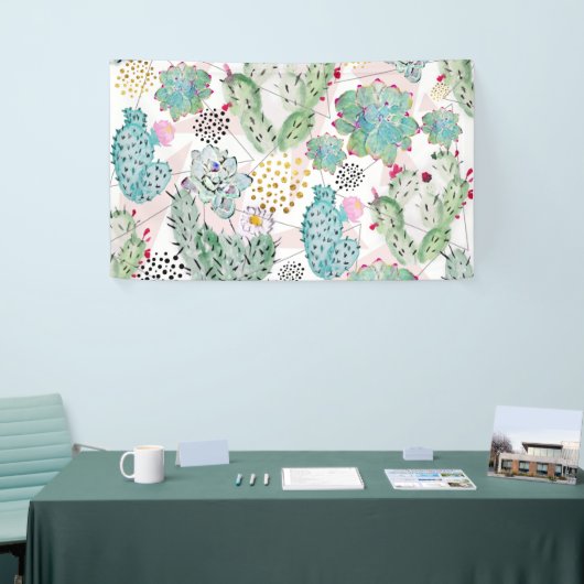 Aquarellkaktus und Dreiecksmuster Banner (Messeveranstaltung)