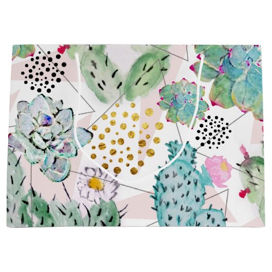 Aquarellkaktus und Dreiecksmuster Große Geschenktüte (Vorderseite)