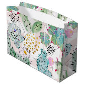 Aquarellkaktus und Dreiecksmuster Große Geschenktüte (Rückseite Schrägansicht)