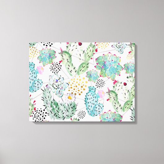 Aquarellkaktus und Dreiecksmuster Leinwanddruck (Vorderseite)
