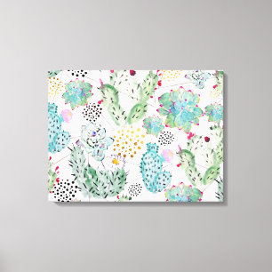 Aquarellkaktus und Dreiecksmuster Leinwanddruck