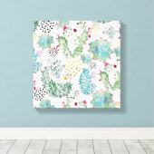 Aquarellkaktus und Dreiecksmuster Leinwanddruck (Insitu (Holzboden))