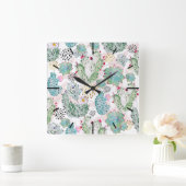 Aquarellkaktus und Dreiecksmuster Quadratische Wanduhr (Zuhause)