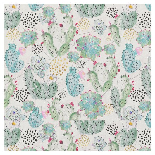 Aquarellkaktus und Dreiecksmuster Stoff (Nahaufnahme)