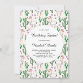 Aquarellkaktus und Llama Geburtstag Fiesta Einladung (Vorderseite)