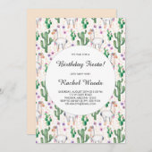 Aquarellkaktus und Llama Geburtstag Fiesta Einladung (Vorne/Hinten)
