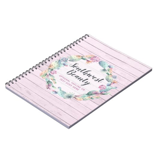 Aquarellkaktus und rustikales Holz Bohemisch Notizblock (Linke Seite)