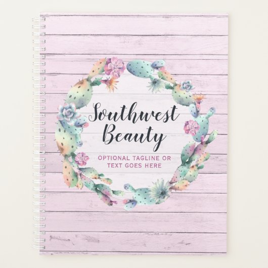 Aquarellkaktus und rustikales Holz Bohemisch Planer (Vorderseite)