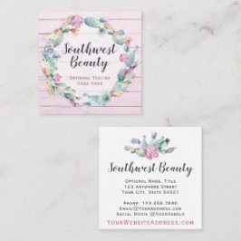 Aquarellkaktus und rustikales Holz Bohemisch Quadratische Visitenkarte