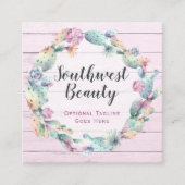 Aquarellkaktus und rustikales Holz Bohemisch Quadratische Visitenkarte (Vorderseite)