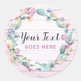 Aquarellkaktus und rustikales Holz Bohemisch Runder Aufkleber