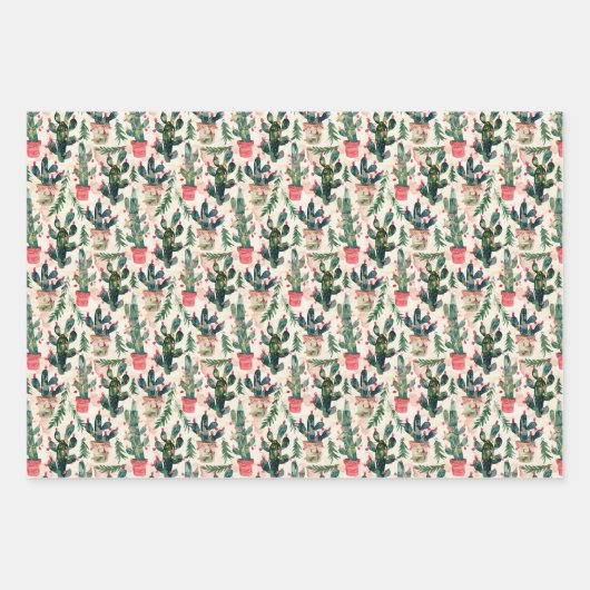 Aquarellkaktus Weihnachtslichter zum Geschenk Geschenkpapier Set (Vorderseite 2)