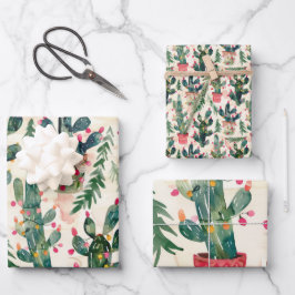 Aquarellkaktus Weihnachtslichter zum Geschenk Geschenkpapier Set