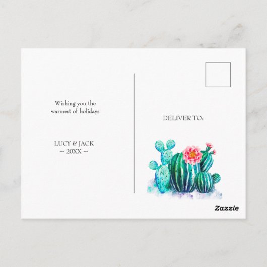 Aquarellkaktus Zuhause Postkarte (Rückseite)