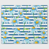 Aquarellkamille auf weißblau gestreiftem Rücken Geschenkpapier (Flach)