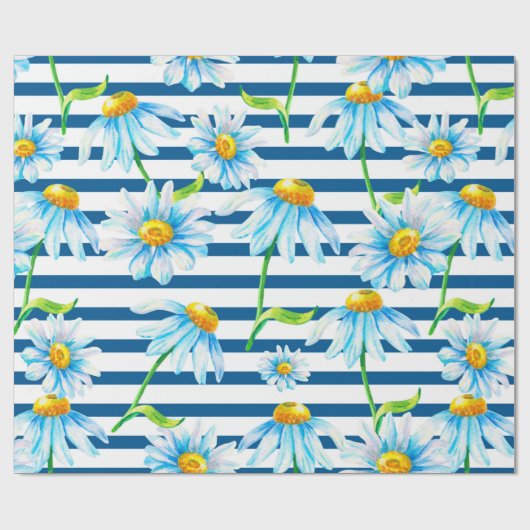 Aquarellkamille auf weißblau gestreiftem Rücken Geschenkpapier (Flach)