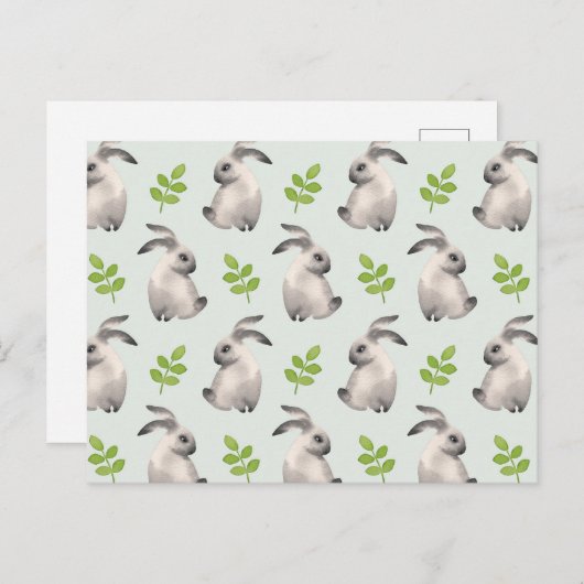 Aquarellkaninchen und Gras Postkarte (Vorne/Hinten)