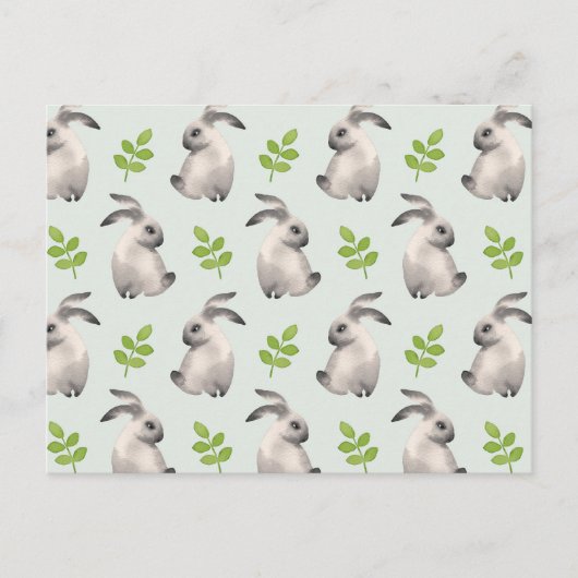 Aquarellkaninchen und Gras Postkarte (Vorderseite)