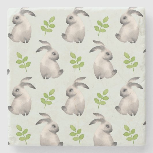 Aquarellkaninchen und Gras Steinuntersetzer (Vorderseite)